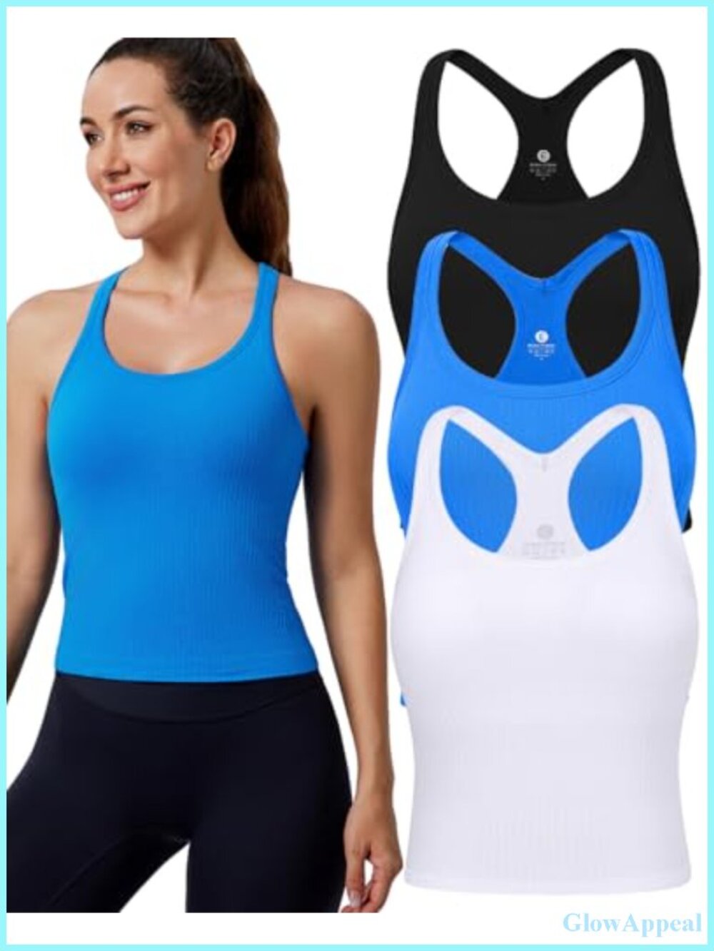 Women's Seamless Racerback Workout Tank Top with Built-in Bra Medium Support